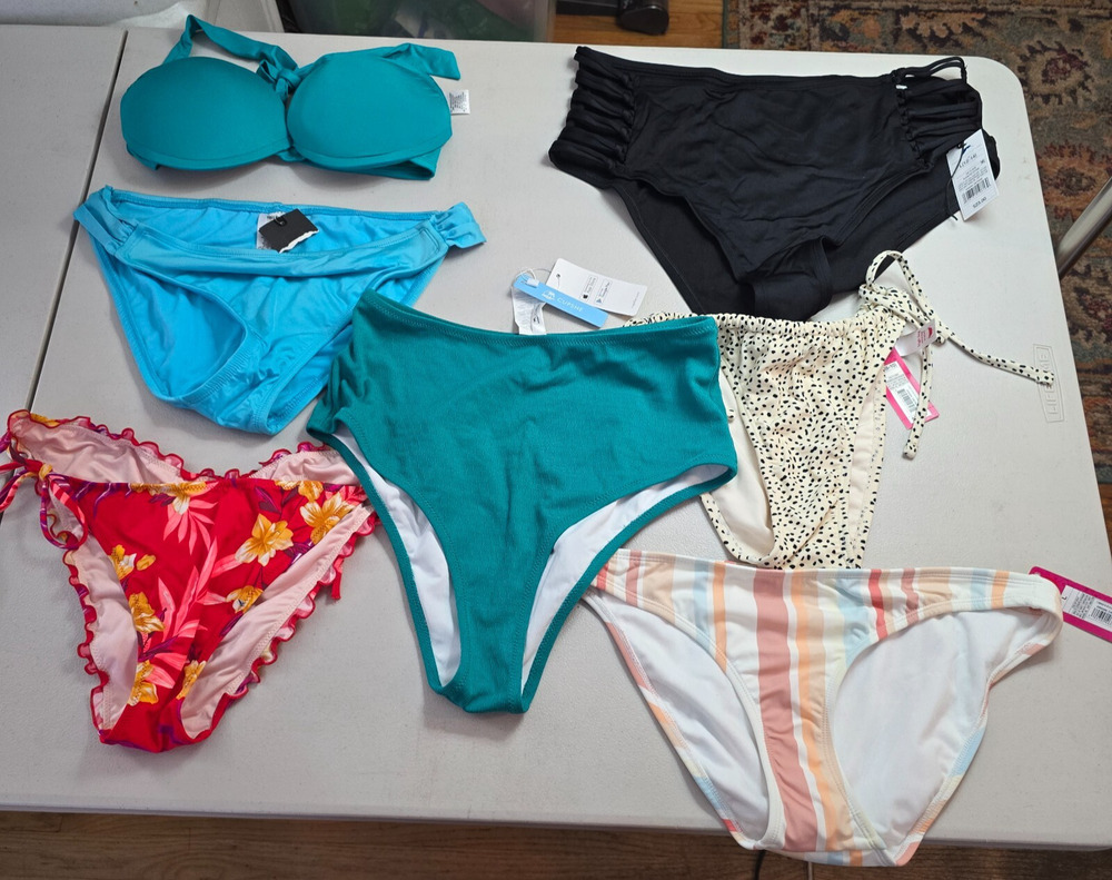Colorful Swim Bundle Women's Large 7 Pieces 1 Tops & 6 Bottoms / 5 Are NWT